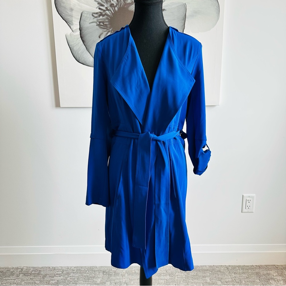 NWT XS MAISON CINQCENT 500 Belted Trench Coat in Royal Blue